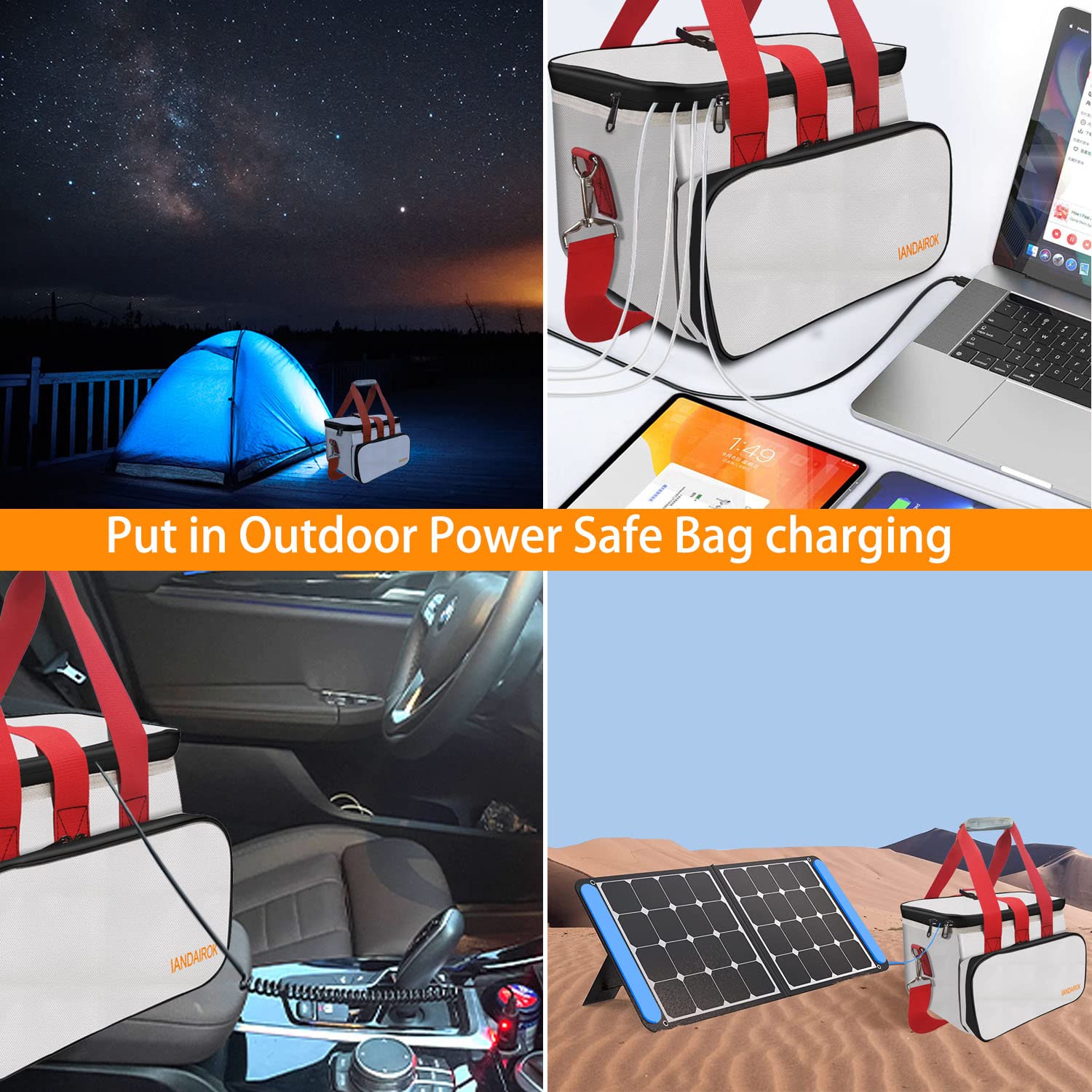 11.8"x7.9"x7.9" Portable Power Fireproof Safe Bag for mobile Power 100W-600W Outdoor Power Storage Transport and Charging, Home Office Travel Fireproof Safe Storage Pouch with handle Shoulder Strap