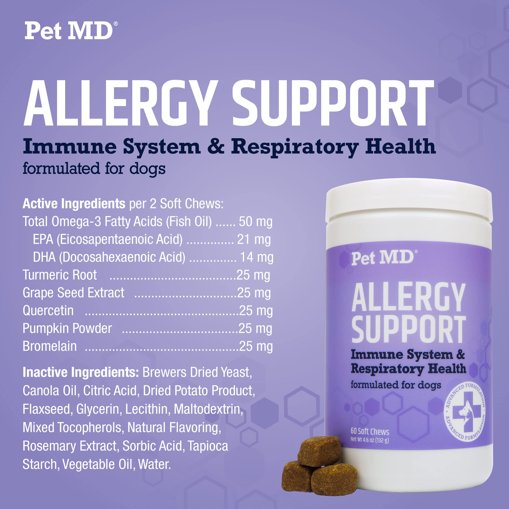 Pet MD Allergy Aid - Puppy & Dog Allergy Chews with Quercetin & Pumpkin - Immune & Seasonal Allergy Relief for Dogs - Skin & Itch Relief for Dogs - 60 ct