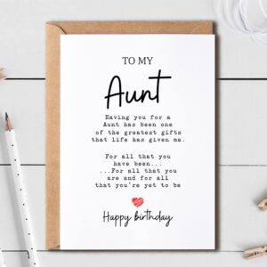 EruditeGifts Birthday Card for Aunt - 5 x 7 Inches - Printed on Smooth, Heavy Cardstock - Blank Inside for Personal Message - Includes Envelope