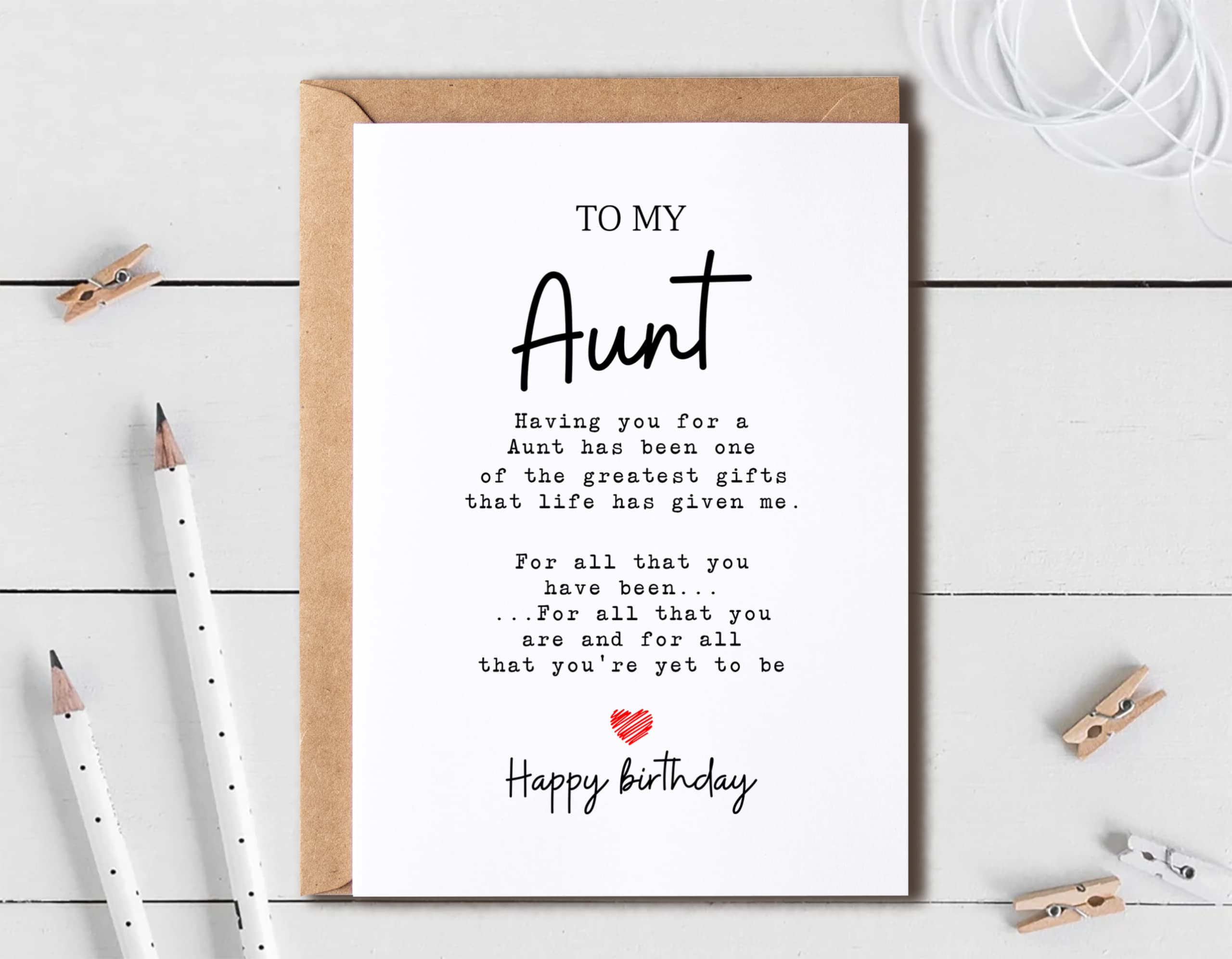 EruditeGifts Birthday Card for Aunt - 5 x 7 Inches - Printed on Smooth, Heavy Cardstock - Blank Inside for Personal Message - Includes Envelope