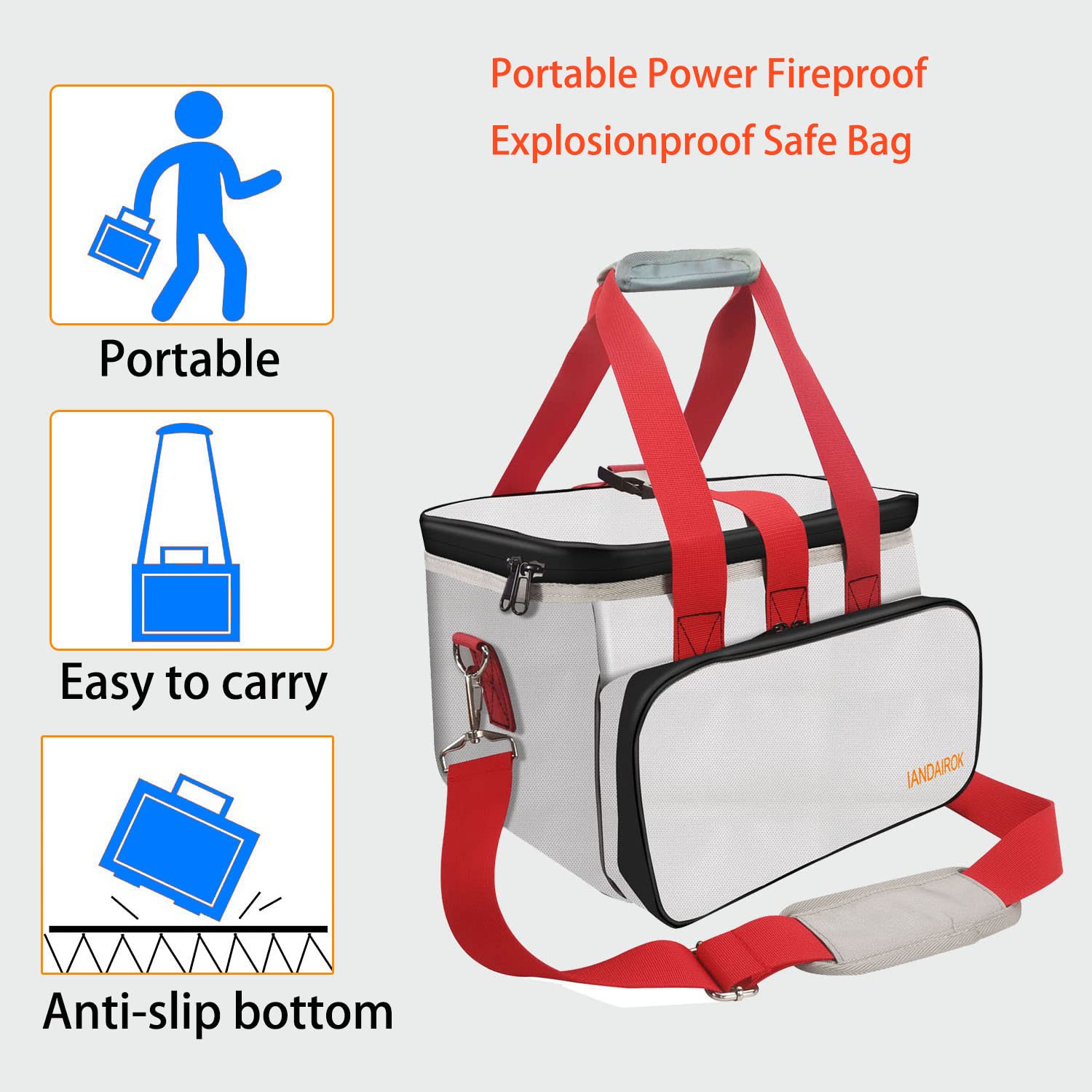 11.8"x7.9"x7.9" Portable Power Fireproof Safe Bag for mobile Power 100W-600W Outdoor Power Storage Transport and Charging, Home Office Travel Fireproof Safe Storage Pouch with handle Shoulder Strap