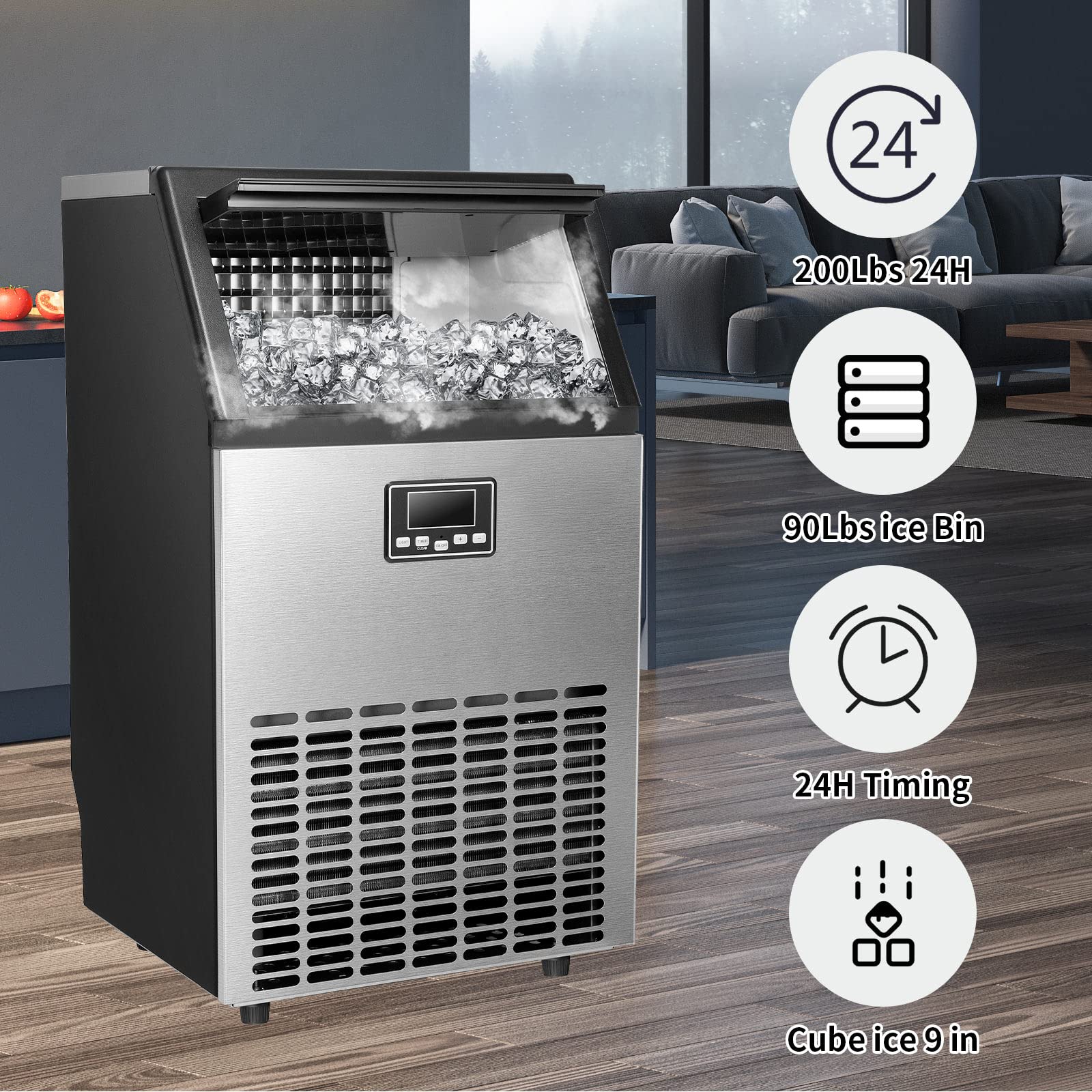 Xbeauty Commercial Ice Maker, Self-Cleaning Ice Machine 100LBS/24H, Stainless Steel Freestanding Ice Maker Machine with 33LBS Bin,Include Scoop