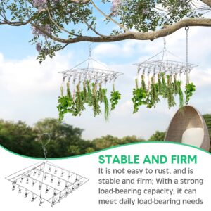 Bokon 4 Pcs Hanging Drying Rack for Herb Macrame Flower Drying Rack with 30 Stainless Clip Herb Dryer Hooks for Drying Herb Air Plants Spices Flowers Hydroponic Plants-Ready to Use with Ceiling Hook