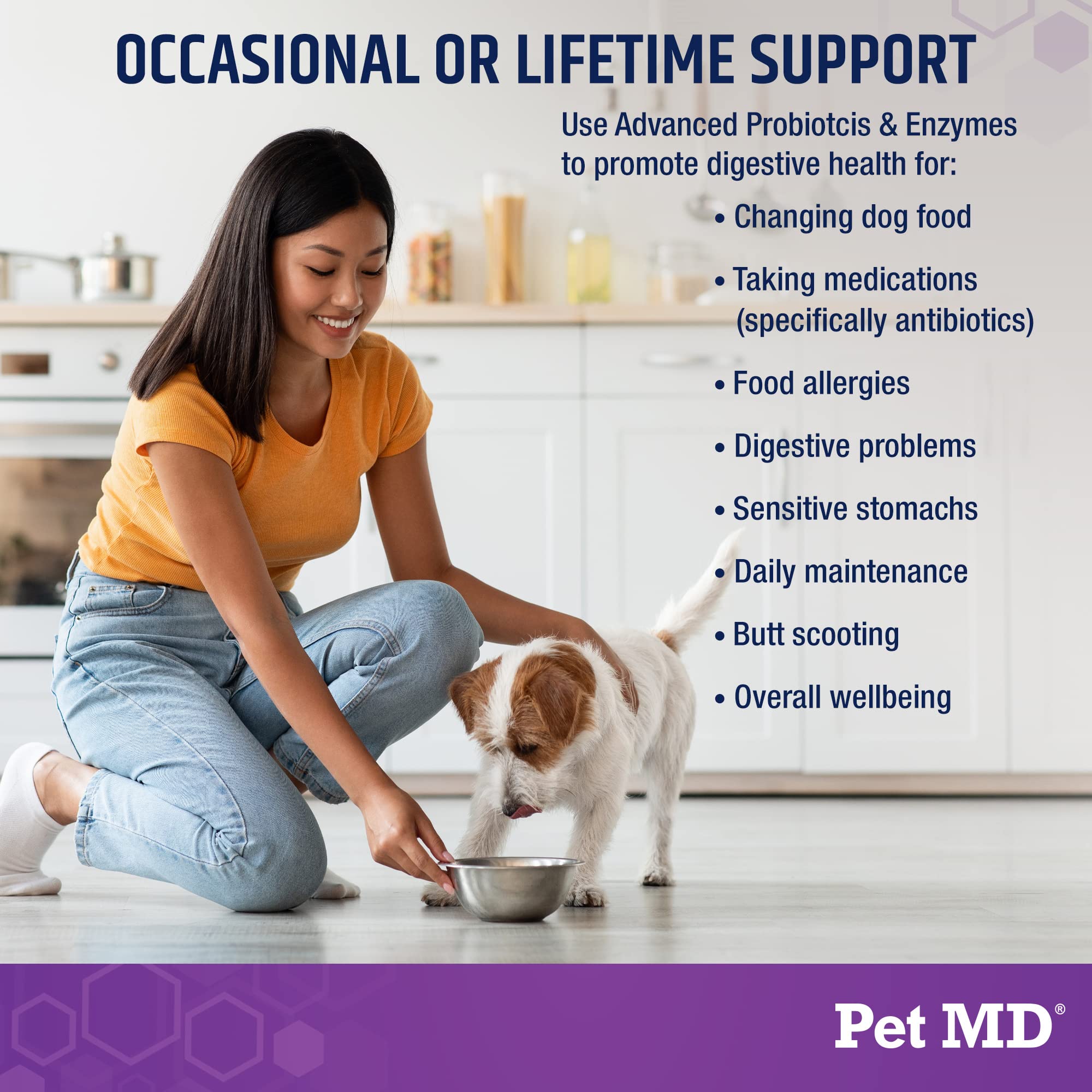 Pet MD Probiotics & Enzymes for Dogs - Gut Health Chews with Prebiotics - Digestive Aid for Dogs with Upset Stomach, Diarrhea, Constipation, or Gas - Functional Probiotics for Dogs - 60 ct