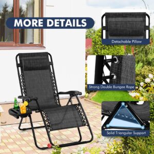 Giantex Zero Gravity Reclining Chair, Outdoor Patio Recliner with Cup Holder & Removable Pillow, Adjustable Backrest, Indoor Lounge Chair for Backyard, Garden, Poolside (Gray)