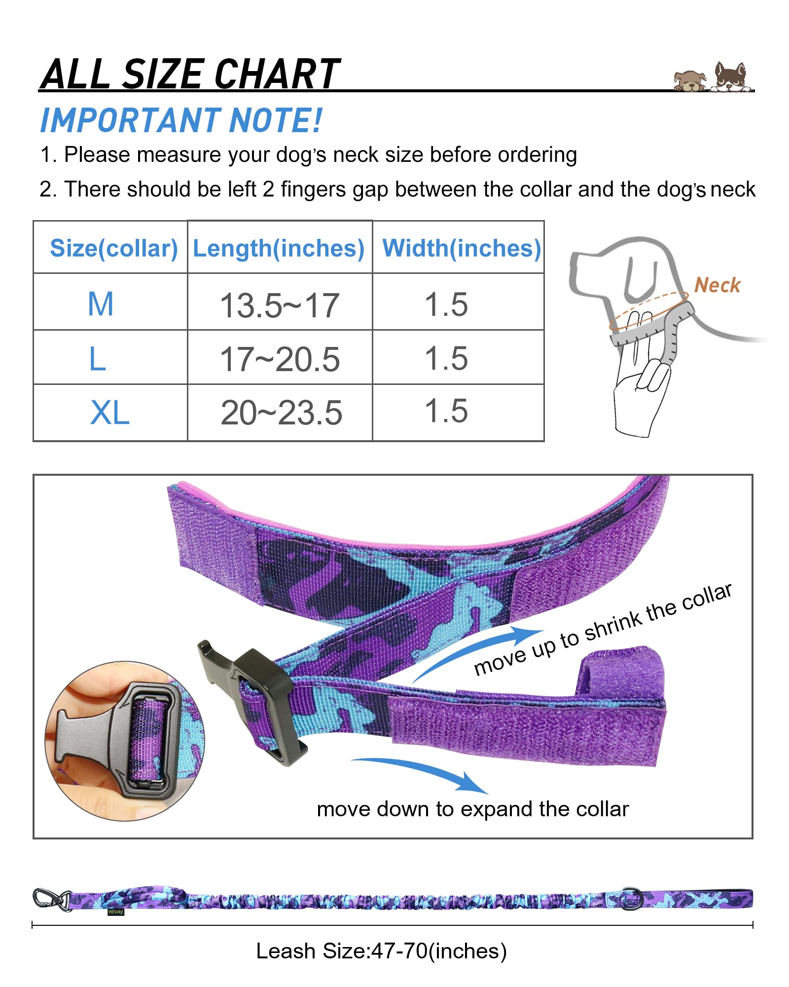 Hotsky Tactical Dog Collar and Leash Set, Heavy Duty Military Airtag Dog Collar with Handle and Metal Buckle for Training and Walking, with Airtag Holder and Two Patches(Purple Camo, L)