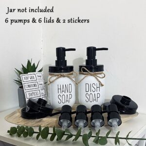 Onsogi Regular Mouth Plastic Mason Jar Soap Dispenser Pumps and Lids- Rust-Proof Mason Jar Accessories Rustic Farmhouse Kitchen Counter Top Bathroom Decor and Organization - 6 Pack