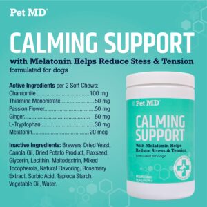 Pet MD Calming Chews for Dogs - Separation Anxiety Relief for Dogs - Enhanced with Melatonin & Ginger - Puppy & Dog Calming Treats for Chronic or Acute Anxiety - 60 ct