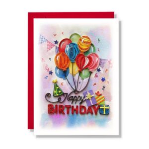 tumybee quilled happy birthday card, floral design, 5in x 7in, for women