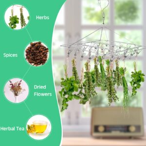 Bokon 4 Pcs Hanging Drying Rack for Herb Macrame Flower Drying Rack with 30 Stainless Clip Herb Dryer Hooks for Drying Herb Air Plants Spices Flowers Hydroponic Plants-Ready to Use with Ceiling Hook