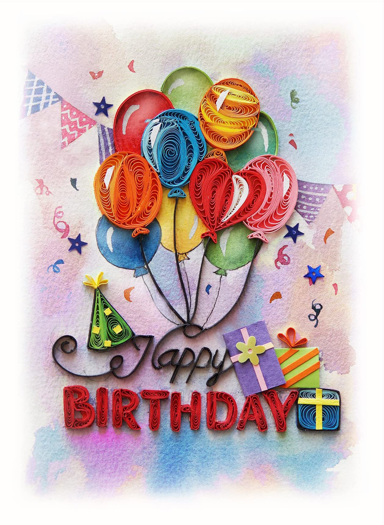 TUMYBee Quilled Happy Birthday Card, Floral Design, 5in x 7in, for Women