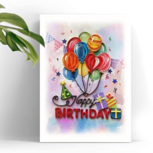 TUMYBee Quilled Happy Birthday Card, Floral Design, 5in x 7in, for Women