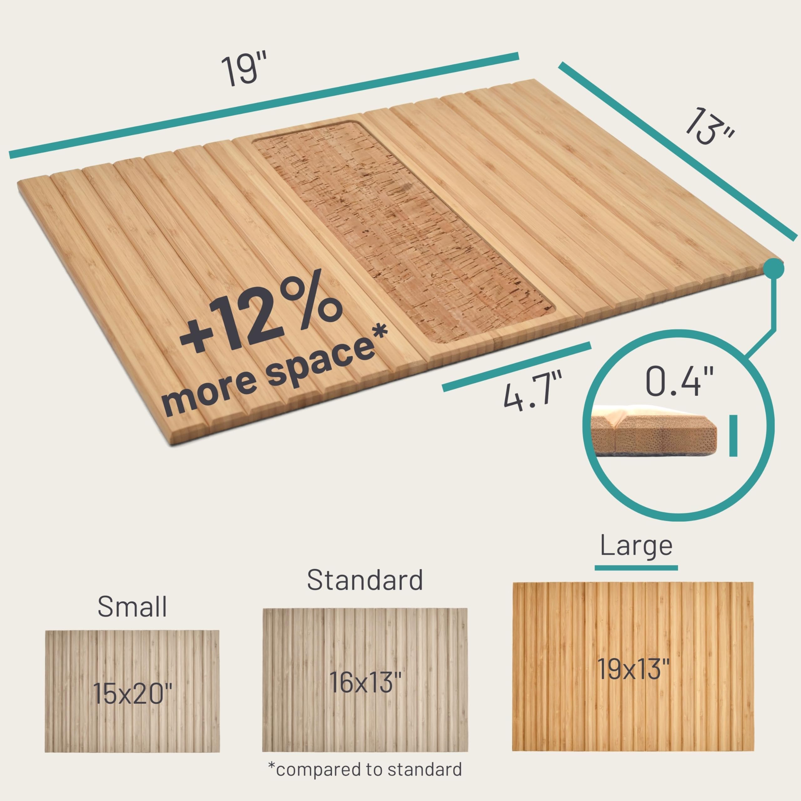 D&D Living® Sofa Tray - Flexible Couch Armrest Organizer with Anti-Slip Cork Pad | Sofa Tray with 18.5x13.4 inches, Sustainable Natural Large Bamboo