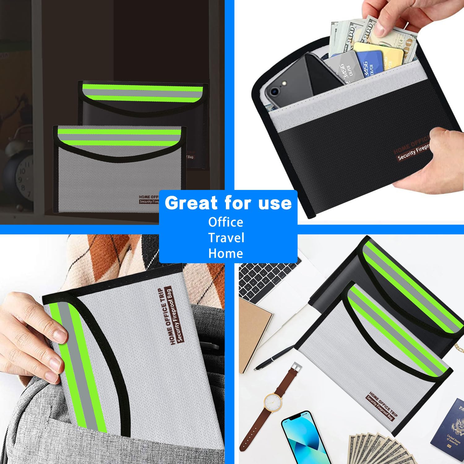 5"x8" Small Fireproof Bag Money Bag Home Office Travel Fireproof Safe Storage Pouch for Document Cash Valuables Jewelry Keys Mobile Power Supply Power Bank Lipo Battery