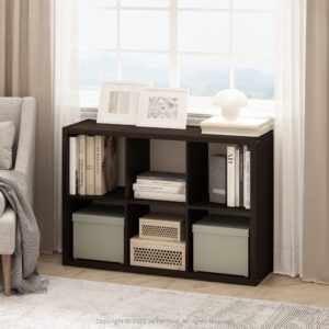 Furinno Cubicle Open Back Decorative Cube Storage Organizer, 6-Cube, Dark Oak