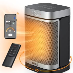 Dreo 1500W Smart Space Heaters for Indoor Use, Portable Heater with 70°Oscillation, WiFi Alexa & Google Assistant Electric Heater, with Thermostat & Remote, Safety Small Heater for Office Home