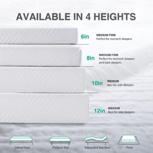 Dyonery King Mattress - 10 Inch Green Tea Memory Foam Mattress- King Mattress in a Box - CertiPUR-US Certified Fiberglass Free Mattress - Gel Layer - Medium - 76"x80"