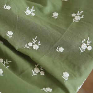 CraftDesignL Green Floral Linen Fabric,Embroidered Fabric,Flower Linen Fabric,Linen Fabric,Quilting Fabric,Designer Fabric,Fabric by Yard,Daisy Fabric