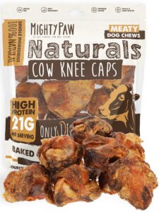 mighty paw naturals dog bones - cow knee caps & knuckle bones for dogs (8 pack) | 100% natural beef knee caps & knuckle bones, beef bones for dogs, meaty dog bones