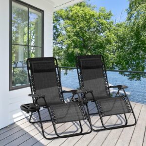 Giantex Zero Gravity Reclining Chair, Outdoor Patio Recliner with Cup Holder & Removable Pillow, Adjustable Backrest, Indoor Lounge Chair for Backyard, Garden, Poolside (Gray)