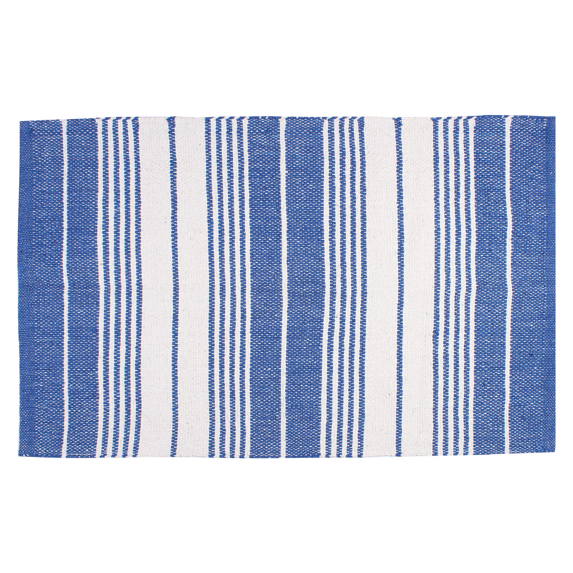 Asraie Eco Friendly Hand Woven & Reversible Cotton Stripe Rag Rug 100% Recycled Cotton Area Rug for Living Room Kitchen Entryway 2x3' (Steel Blue & White)