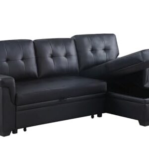 Lilola Home Lexi Black Synthetic Leather Modern Reversible Sleeper Sectional Sofa with Storage Chaise