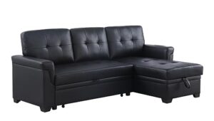 lilola home lexi black synthetic leather modern reversible sleeper sectional sofa with storage chaise