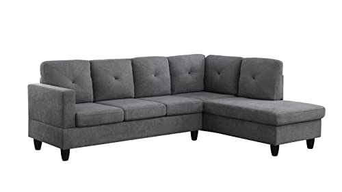 Lilola Home Ivan Dark Gray Woven Sectional Sofa with Right Facing Chaise