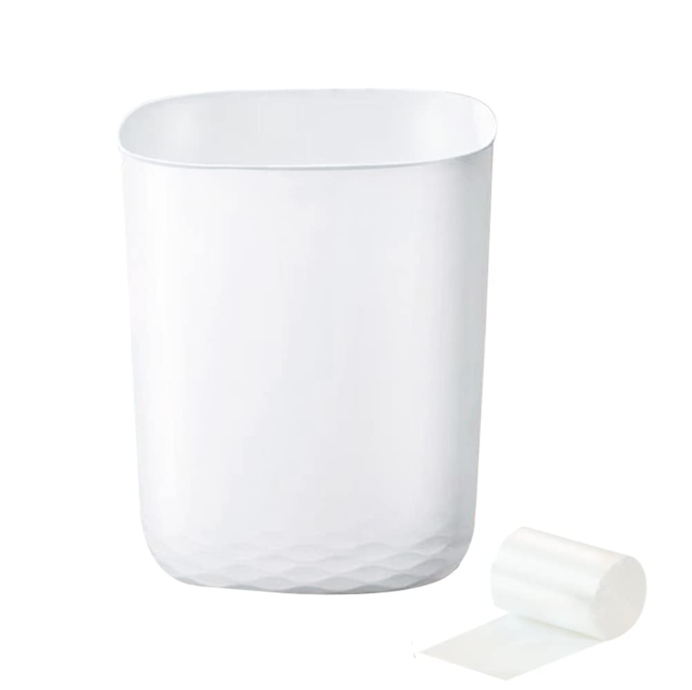 Feisco 2.4 Gallon Trash Can Wastebasket with 60 Counts of Trash Bag,Small Trash Can Garbage Container Bin for Bathroom Bedroom Kitchen Office (White)