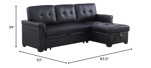 Lilola Home Lexi Black Synthetic Leather Modern Reversible Sleeper Sectional Sofa with Storage Chaise