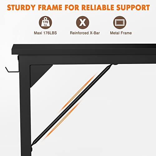 Computer Desk Small Office Desk 40 Inch Writing Desks Small Space Desk Study Table Modern Simple Style Work Table with Storage Bag Headphone Hook Wooden Tabletop Metal Frame for Home, Bedroom