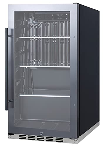 Summit Appliance SPR488BOSH34 Shallow Depth Indoor/Outdoor Beverage Cooler, 3.13 cu.ft. Capacity, 17.75" Depth, Weatherproof Design, Sealed Back, Factory Installed Lock, LED Lighting, Black Interior