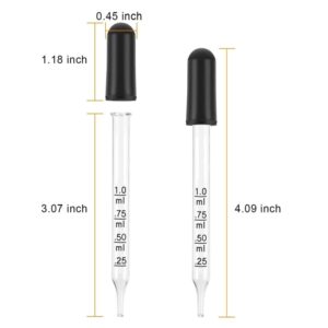 Glass Liquid Droppers - 20PCS 1ml Glass Dropper with Black Suction Bulb for Eye Medicine Drops, Essential Oil, Crafts, Skincare, Scientific Experiments, Measuring and Transferring