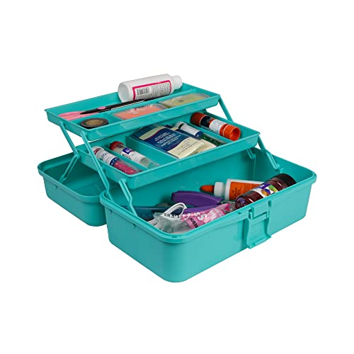 Everything Mary 3-Layer Storage Box, Aqua - Foldable & Portable Tool Box for Art & Craft Supply