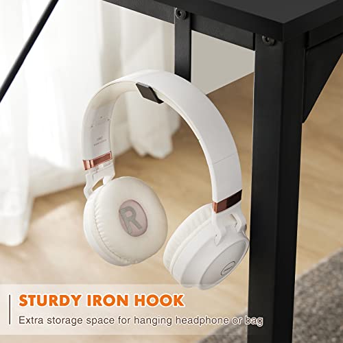 Computer Desk Small Office Desk 40 Inch Writing Desks Small Space Desk Study Table Modern Simple Style Work Table with Storage Bag Headphone Hook Wooden Tabletop Metal Frame for Home, Bedroom