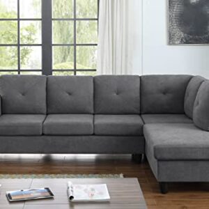 Lilola Home Ivan Dark Gray Woven Sectional Sofa with Right Facing Chaise