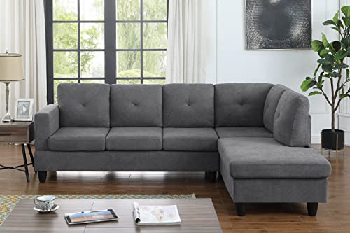 Lilola Home Ivan Dark Gray Woven Sectional Sofa with Right Facing Chaise