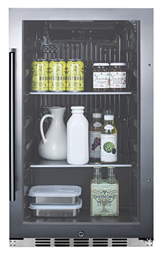 Summit Appliance SPR488BOSH34 Shallow Depth Indoor/Outdoor Beverage Cooler, 3.13 cu.ft. Capacity, 17.75" Depth, Weatherproof Design, Sealed Back, Factory Installed Lock, LED Lighting, Black Interior