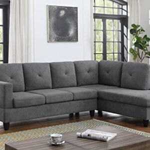 Lilola Home Ivan Dark Gray Woven Sectional Sofa with Right Facing Chaise