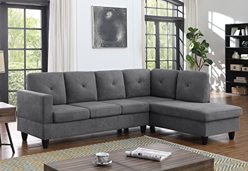 Lilola Home Ivan Dark Gray Woven Sectional Sofa with Right Facing Chaise