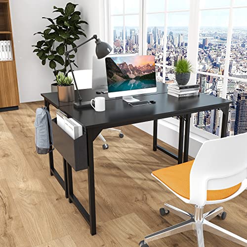 Computer Desk Small Office Desk 40 Inch Writing Desks Small Space Desk Study Table Modern Simple Style Work Table with Storage Bag Headphone Hook Wooden Tabletop Metal Frame for Home, Bedroom