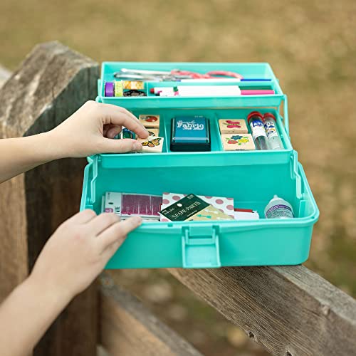 Everything Mary 3-Layer Storage Box, Aqua - Foldable & Portable Tool Box for Art & Craft Supply