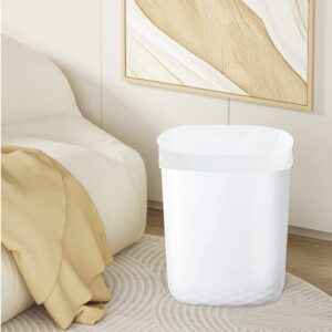 Feisco 2.4 Gallon Trash Can Wastebasket with 60 Counts of Trash Bag,Small Trash Can Garbage Container Bin for Bathroom Bedroom Kitchen Office (White)