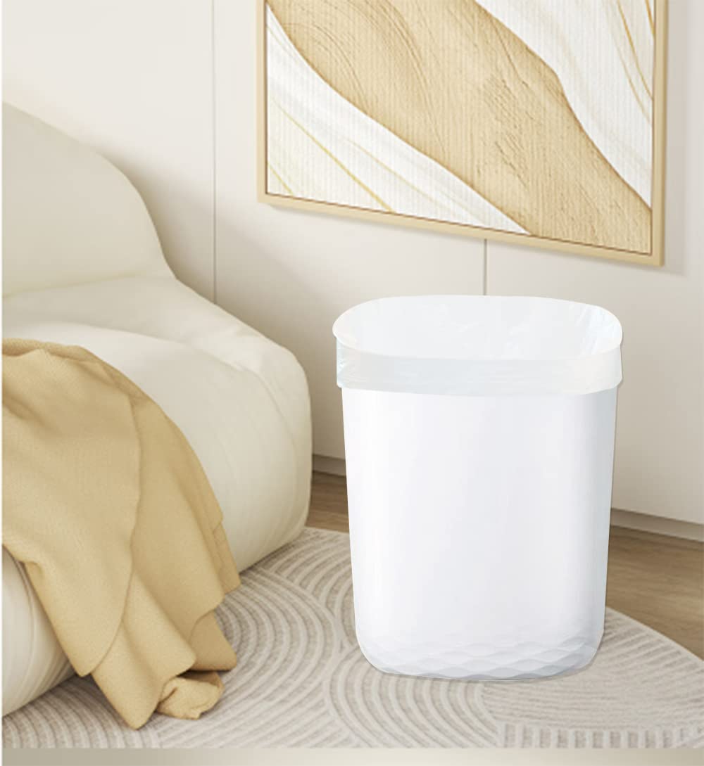 Feisco 2.4 Gallon Trash Can Wastebasket with 60 Counts of Trash Bag,Small Trash Can Garbage Container Bin for Bathroom Bedroom Kitchen Office (White)