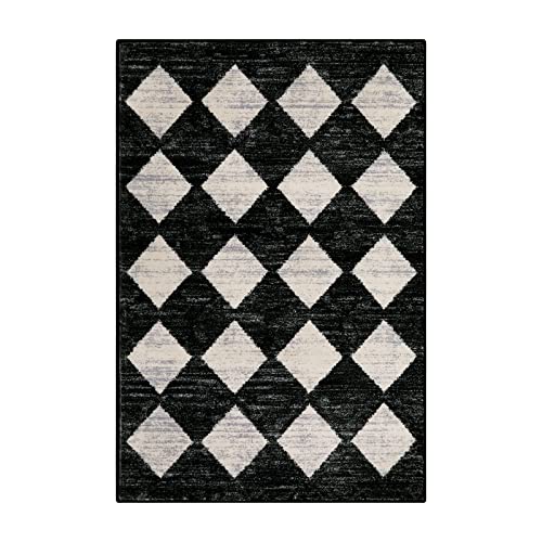 Lahome Moroccan Trellis Area Rug - 2x3 Printed Small Black Checkered Entryway Rug Non Slip Kitchen Mat, Stain Resistance Indoor Modern Floor Soft Throw Carpet for Front Door Bathroom Sink Bedroom