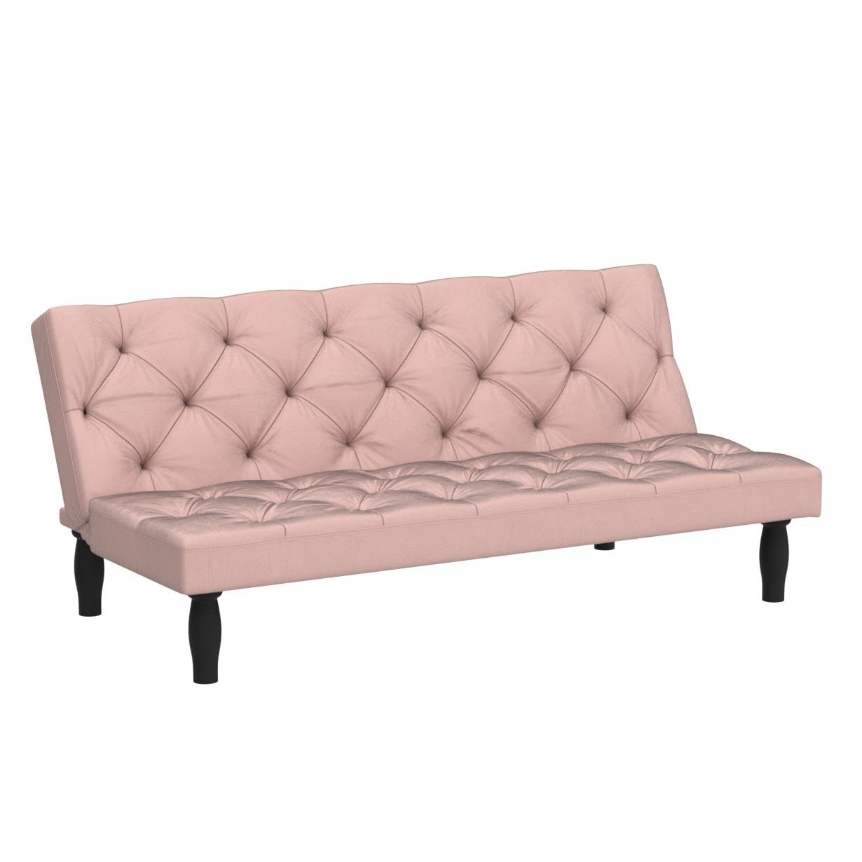 Anwickmak Velvet Convertible Futon Sofa Bed, Mid Century Green Fabric Couch, Sleeper Loveseat with Golden Metal Legs, Couches for Small Spaces (Pink)