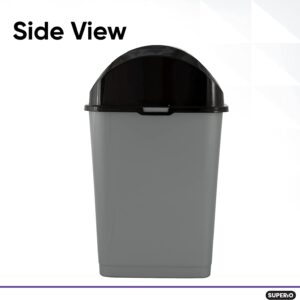 Superio Trash Can for Dorm Room with Lid 4.5 Gallon Plastic Garbage Can with Swing Top Lid, Medium Slim Waste Bin with Cover for Home, Kitchen, Office, Bedroom, Bathroom, College- 18 Qt (Gray/Black)