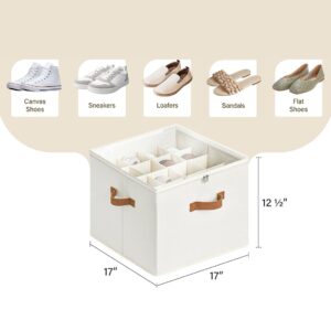 StorageWorks Shoe Organizer for Closet, Fabric Shoe Storage Bins with Clear Cover, Adjustable Dividers for Shoe Storage, Beige, 1-Pack, Shoe Cube Organizer Fits up to 16 Pairs