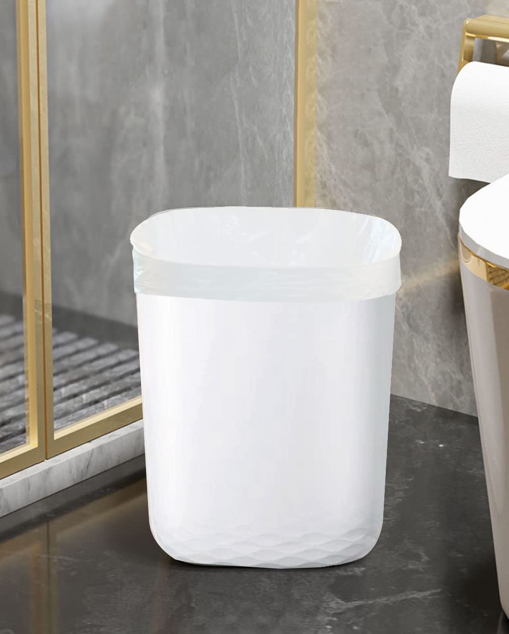 Feisco 2.4 Gallon Trash Can Wastebasket with 60 Counts of Trash Bag,Small Trash Can Garbage Container Bin for Bathroom Bedroom Kitchen Office (White)