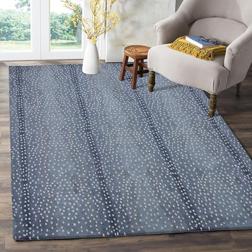 Restoration and Renovation Antelope Cheetah Blue Animal Contemporary Handmade 100% Woolen Area Rugs & Carpets (Blue, 6x9)